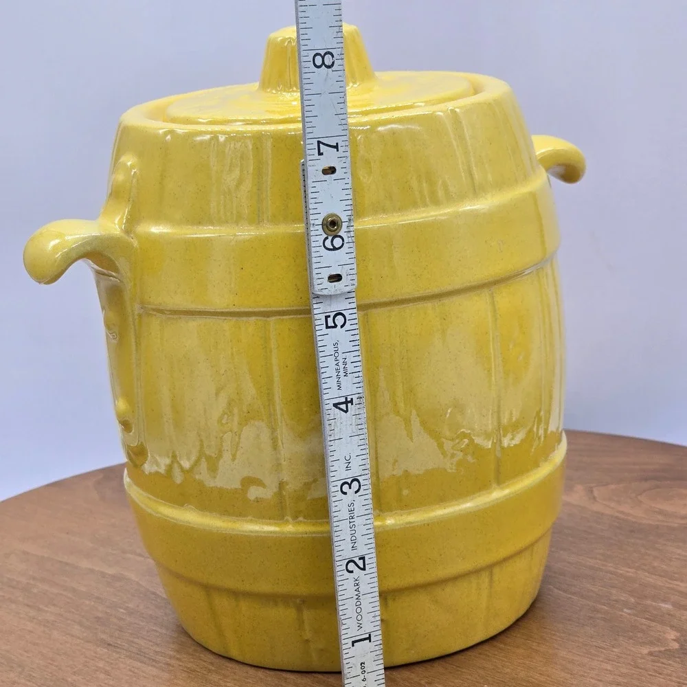 Vintage Frankoma Yellow Barrel Cookie Jar w/ Lid French Country‎ Farmhouse Decor